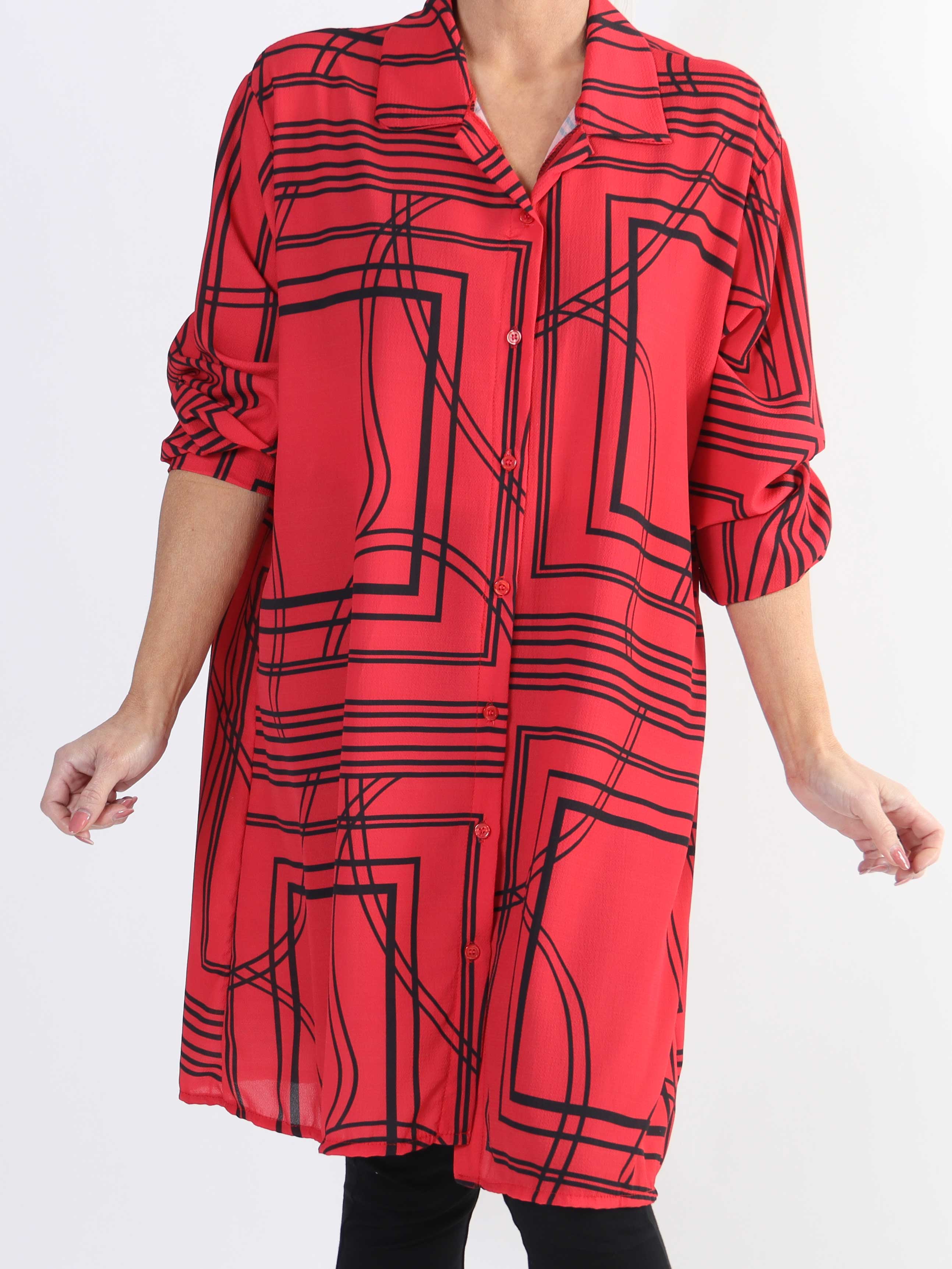 Abigail Square - Mønstret plus size skjortekjole